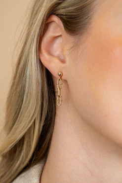 30mm ZINZI goldplated zilveren oorstekers met drie trendy ovale schakels ZIO2798