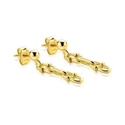 30mm ZINZI goldplated zilveren oorstekers met drie trendy ovale schakels ZIO2798