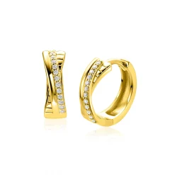 16,5mm ZINZI goldplated zilveren cross-over oorringen met luxe scharniersluiting 5mm breed ZIO2801
