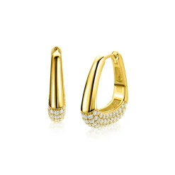 21mm ZINZI goldplated zilveren oorringen glad in een trendy tasvorm, sierlijk bezet met witte zirkonia's en luxe klapsluiting ZIO2806Y