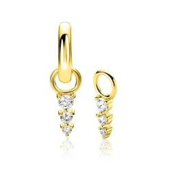 13mm ZINZI gold plated zilveren oorbedels met drie onder elkaar geplaatste witte zirkonia’s in verfijnde chatonzetting ZICH2887Y (zonder oorringen)