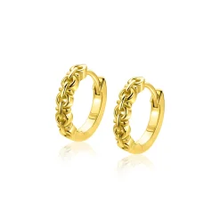 15mm ZINZI goldplated zilveren oorringen met fantasie schakels, 3mm buisdikte en luxe klapsluiting ZIO2802