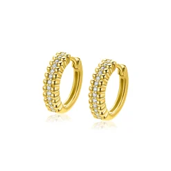 16,5mm ZINZI goldplated zilveren oorringen met speelse structuur en een rij witte zirkonia's in het midden, luxe klapsluiting ZIO2834Y