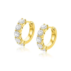 16mm ZINZI goldplated zilveren tennis oorringen bezet met vijf ronde witte zirkonia's, 4mm buisdikte en luxe klapsluiting ZIO2808