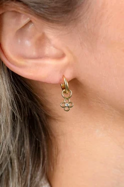 7mm ZINZI gold plated zilveren oorbedel in open klaver vier vorm, bezet met een witte zirkonia in het midden ZICH2885Y (zonder oorringen)