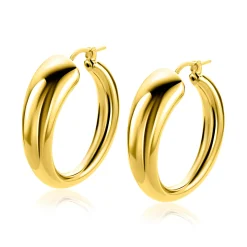 32mm ZINZI goldplated zilveren oorringen met een bolle aflopende vorm en handige bovensluiting ZIO2789G
