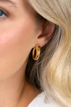 21mm ZINZI goldplated zilveren oorringen met een bolle aflopende vorm en met poussette ZIO2788G