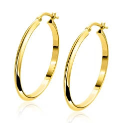 35mm ZINZI gold plated zilveren oorringen met gladde buis 3mm breed en handige bovensluiting ZIO2857G