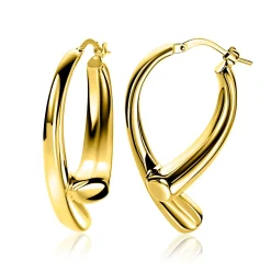 35mm ZINZI goldplated zilveren grote oorringen in organische druppelvorm met vloeiende lijnen en handige bovensluiting ZIO2786G