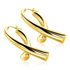 35mm ZINZI goldplated zilveren grote oorringen in organische druppelvorm met vloeiende lijnen en handige bovensluiting ZIO2786G