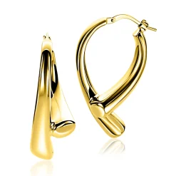 35mm ZINZI goldplated zilveren grote oorringen in organische druppelvorm met vloeiende lijnen en handige bovensluiting ZIO2786G