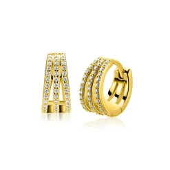 13mm ZINZI goldplated zilveren multi-look oorringen met luxe scharniersluiting 6mm breed ZIO2727Y