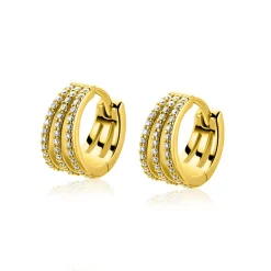 13mm ZINZI goldplated zilveren multi-look oorringen met luxe scharniersluiting 6mm breed ZIO2727Y