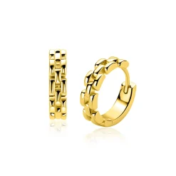 16mm ZINZI goldplated zilveren oorringen met rolex-style schakels 4mm breed en luxe klapsluiting ZIO2556G