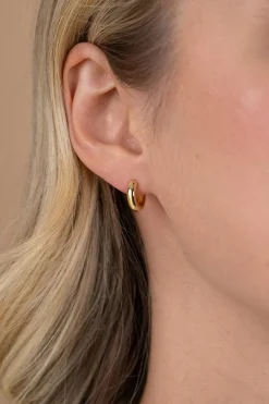 12mm ZINZI goldplated zilveren gladde oorringen met 3mm buisdikte en luxe klapsluiting ZIO189G