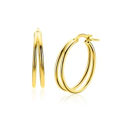 24mm ZINZI gold plated zilveren multi-look oorringen met dubbele buis. Met gemakkelijke bovensluiting ZIO2858G