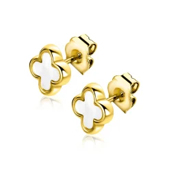 8mm ZINZI gold plated zilveren klaver oorstekers met parelmoer ZIO-BF153