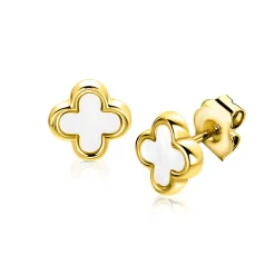 8mm ZINZI gold plated zilveren klaver oorstekers met parelmoer ZIO-BF153