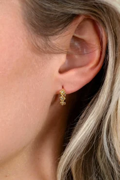 13mm ZINZI gold plated zilveren oorringen met drie roosjes, bezet met witte zirkonia’s, luxe klapsluiting ZIO2873Y
