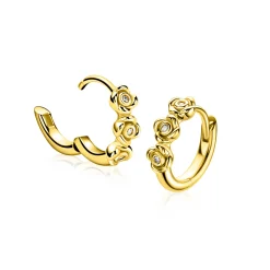 13mm ZINZI gold plated zilveren oorringen met drie roosjes, bezet met witte zirkonia’s, luxe klapsluiting ZIO2873Y