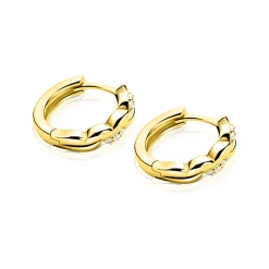 13mm ZINZI gold plated zilveren oorringen met een sierlijk golvend design, subtiel bezet met witte zirkonia’s, luxe klapsluiting ZIO2875