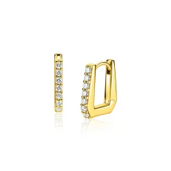 12mm ZINZI gold plated zilveren rechthoekige oorringen, strakke buis bezet met een rij witte zirkonia’s, luxe klapsluiting ZIO2878Y