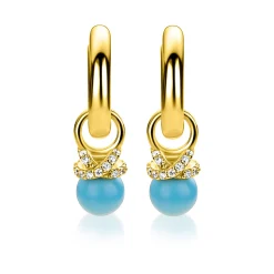 8mm ZINZI gold plated zilveren oorbedels met een turquoise parel en een strikvormige zetting bezet met witte zirkonia’s ZICH2863T (zonder oorringen)