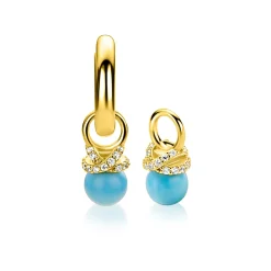 8mm ZINZI gold plated zilveren oorbedels met een turquoise parel en een strikvormige zetting bezet met witte zirkonia’s ZICH2863T (zonder oorringen)