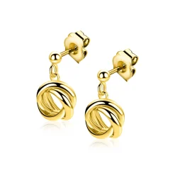 17mm ZINZI gold plated zilveren oorstekers met drie verbonden ringen (knoop-stijl) ZIO2890G