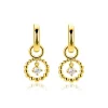 10mm ZINZI goldplated zilveren oorbedels met bolletjes en bungelende witte zirkonia ZICH2816 (zonder oorringen)