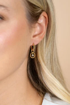 10mm ZINZI goldplated zilveren oorbedels met bolletjes en bungelende witte zirkonia ZICH2816 (zonder oorringen)