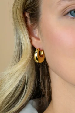 22mm ZINZI gold plated zilveren oorringen met brede buis (7mm) en rond aflopend, handige bovensluiting  ZIO2751G