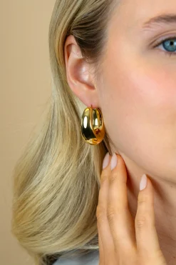 31mm ZINZI gold plated zilveren oorringen met brede buis (9mm) en ovaal model, handige bovensluiting  ZIO2750G