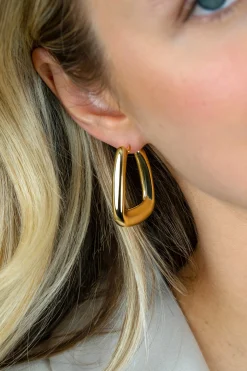 33mm ZINZI gold plated zilveren oorringen met brede buis en rechthoekig model, handige bovensluiting  ZIO2748G
