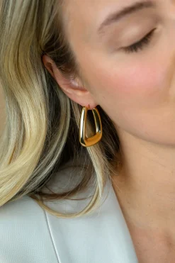33mm ZINZI gold plated zilveren oorringen met brede buis en rechthoekig model, handige bovensluiting  ZIO2748G