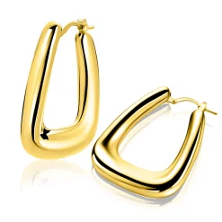 33mm ZINZI gold plated zilveren oorringen met brede buis en rechthoekig model, handige bovensluiting  ZIO2748G
