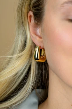 24mm ZINZI gold plated zilveren oorringen met brede buis, vierkante look en handige bovensluiting ZIO2747G