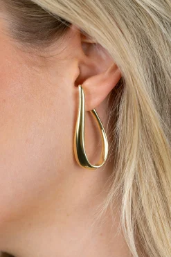 49mm ZINZI gold plated zilveren grote oorringen in organische vorm met een speelse twist en handige bovensluiting ZIO2675G