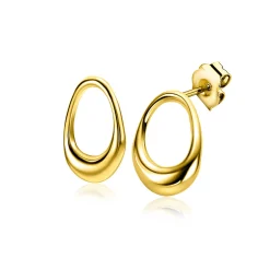 17mm ZINZI gold plated zilveren oorstekers open rond in organische vorm ZIO2670G