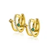 16mm ZINZI gold plated zilveren multi-look oorringen met 3 rijen, bezet met groene kleurstenen en witte zirconia's 10mm breed met luxe klapsluiting ZIO2646G