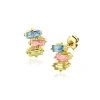 8mm ZINZI gold plated zilveren oorstekers driekleurige baguette zirkonia ZIO2739