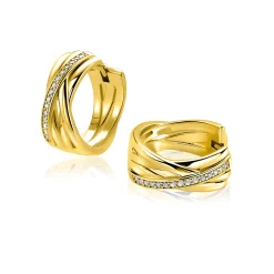 17mm ZINZI gold plated zilveren cross-over oorringen met luxe scharniersluiting 7mm breed ZIO1790Y