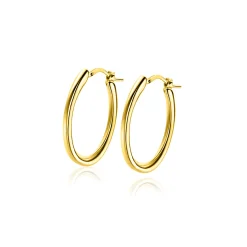 28mm ZINZI gold plated zilveren oorringen met organisch gevormde buis 3mm breed en handige bovensluiting ZIO2700G