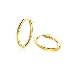 28mm ZINZI gold plated zilveren oorringen met organisch gevormde buis 3mm breed en handige bovensluiting ZIO2700G