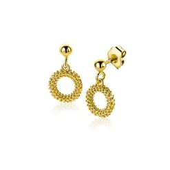 14mm ZINZI gold plated zilveren oorstekers met open rondje van 8,5mm voorzien van een bolstructuur ZIO2704G