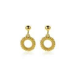 14mm ZINZI gold plated zilveren oorstekers met open rondje van 8,5mm voorzien van een bolstructuur ZIO2704G
