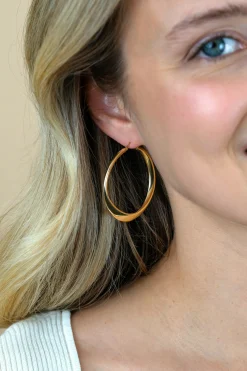 40mm ZINZI gold plated zilveren oorringen met organisch gevormde buis 3,5mm breed en handige bovensluiting ZIO2702G
