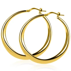 40mm ZINZI gold plated zilveren oorringen met organisch gevormde buis 3,5mm breed en handige bovensluiting ZIO2702G