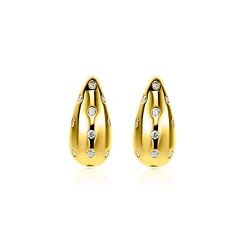 17mm ZINZI gold plated zilveren oorstekers in druppelvorm met witte zirkonia's ZIO2708Y