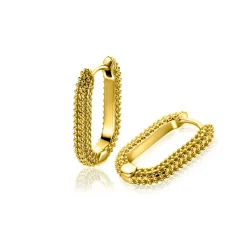 20mm ZINZI gold plated zilveren oorringen in ovale vorm met bolletjes structuur en luxe klapsluiting ZIO2694G